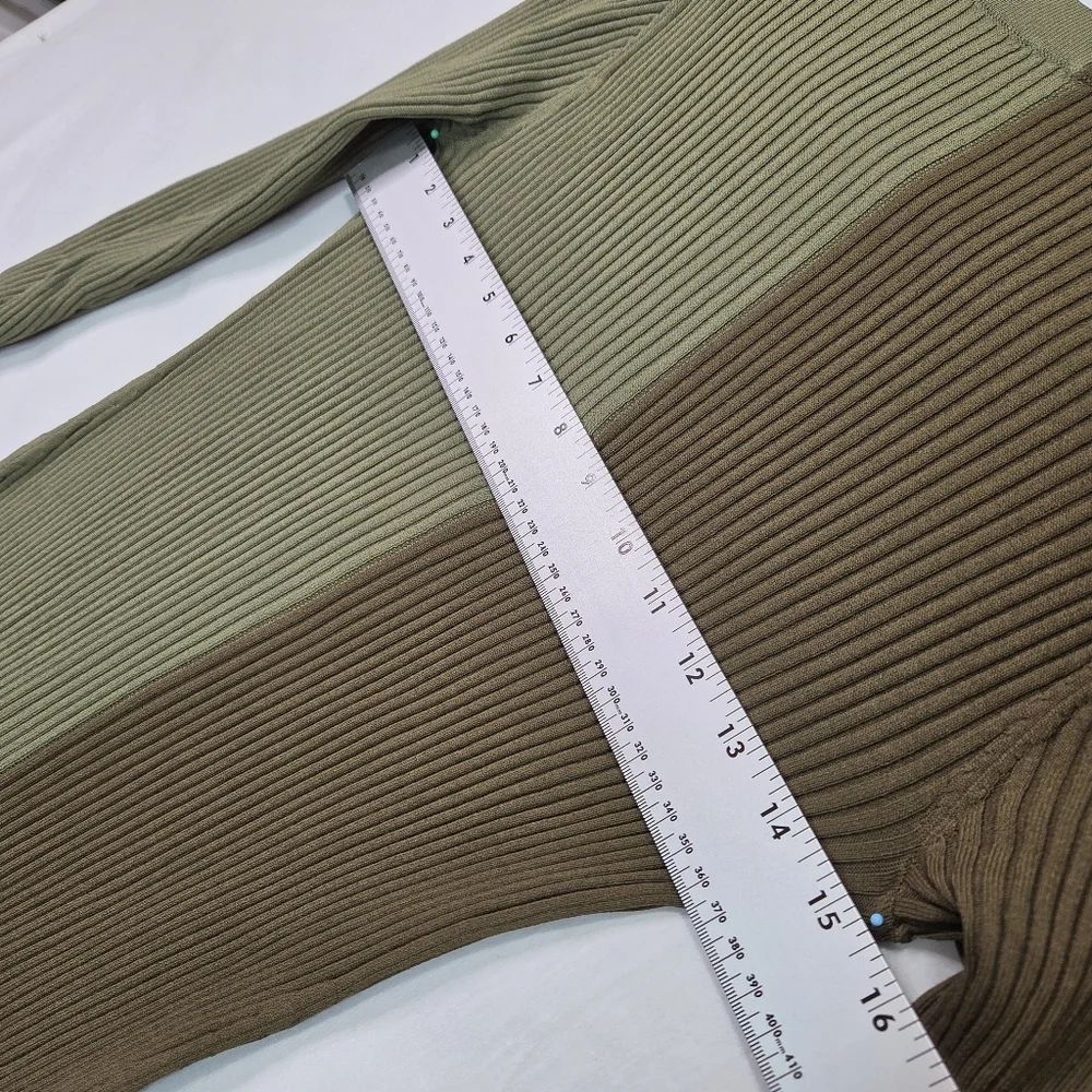 STAUD Ribbed Two Tone Green Midi Dress S Button Front Stretch Viscose Fitted - Picture 12 of 12
